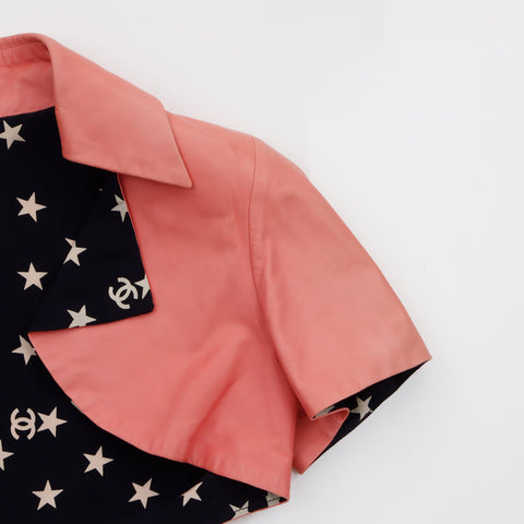 Chanel Star Pattern Short Length Jacket Leather Pink WS5723