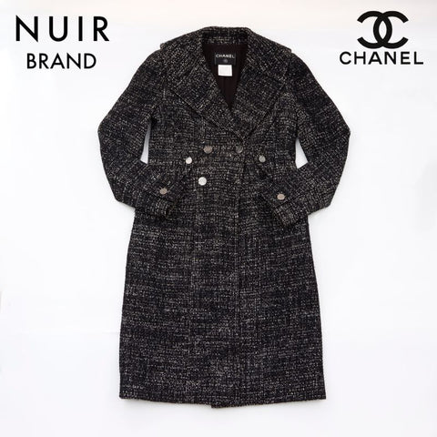 Chanel Chanel Tweed Coco Button Mantel Wolle Schwarz WS5725