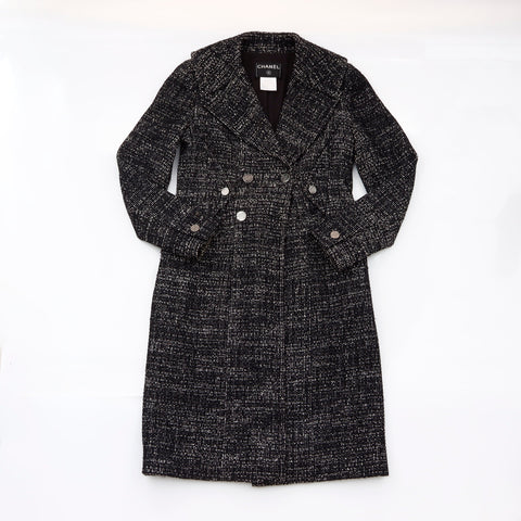 Chanel CHANEL Tweed Coco Button Coat Wool Black WS5725