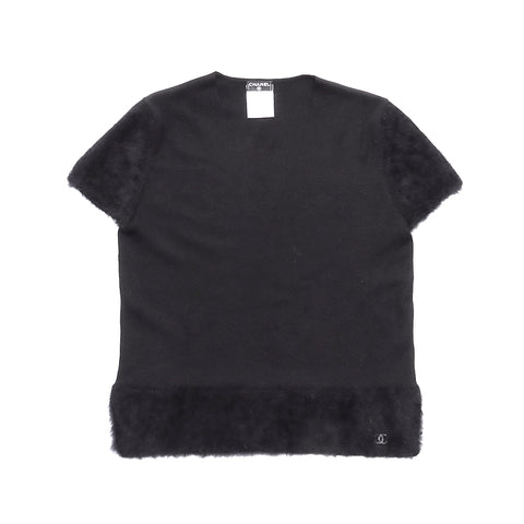 Chanel Cashmere Strickpelzgröße: 40 2002 Kurzarm Shirt Schwarz WS4884