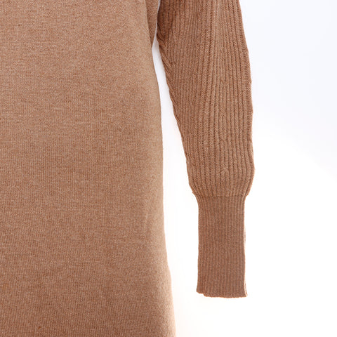 Chanel Long Sleeve Knit Dress Camel Brown WS5793