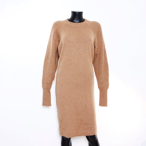 Chanel Long Sleeve Knit Dress Camel Brown WS5793
