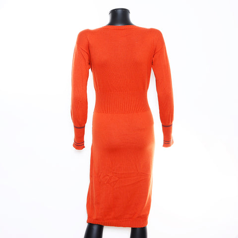 Chanel Coco Mark Long Sleeve Cashmere Blend Dress Brown WS5794