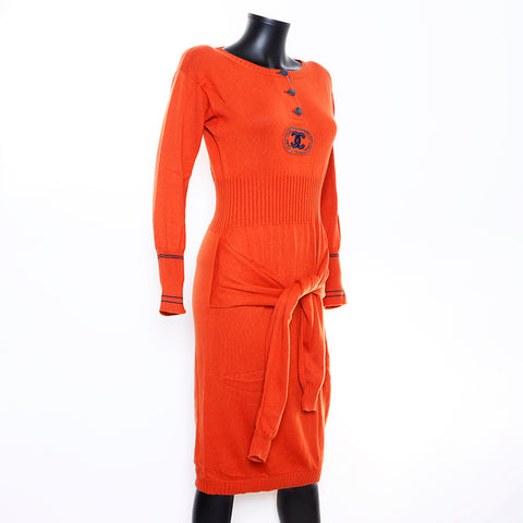 Chanel Coco Mark Long Sleeve Cashmere Blend Dress Brown WS5794