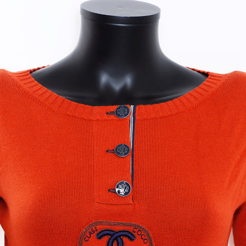 Chanel Coco Mark Long Sleeve Cashmere Blend Dress Brown WS5794