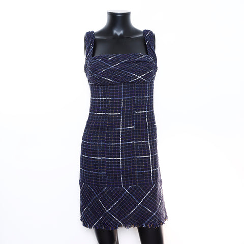 Chanel CHANEL Tweed Sleeveless Dress Navy WS5801