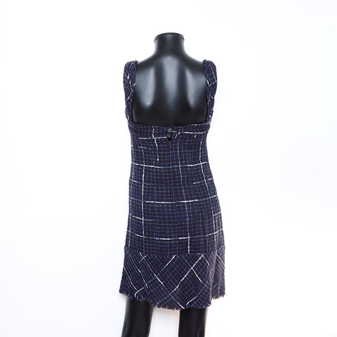 Chanel CHANEL Tweed Sleeveless Dress Navy WS5801
