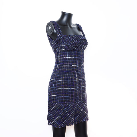 Chanel CHANEL Tweed Sleeveless Dress Navy WS5801