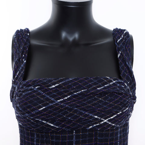 Chanel CHANEL Tweed Sleeveless Dress Navy WS5801