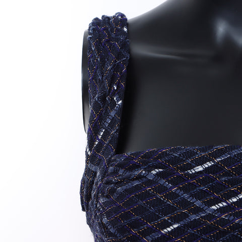 Chanel CHANEL Tweed Sleeveless Dress Navy WS5801
