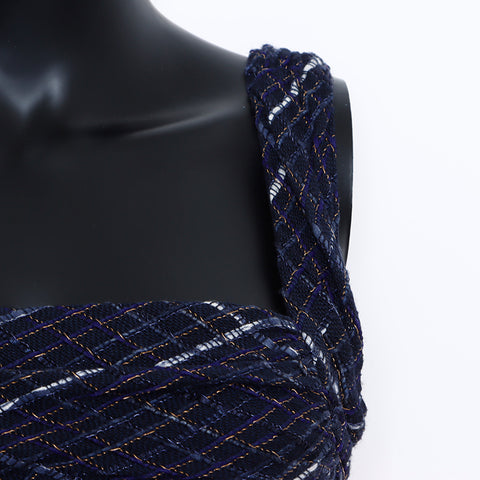 Chanel CHANEL Tweed Sleeveless Dress Navy WS5801