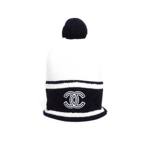 Chanel Coco Mark 2020s Knit Cap White x Black WS5807