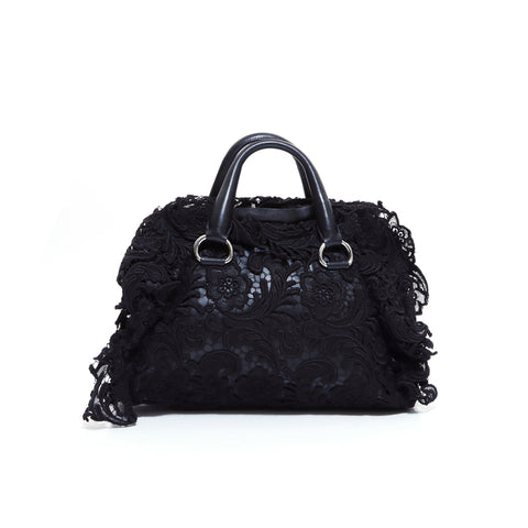 PRADA Lace Handbag Black WS5824