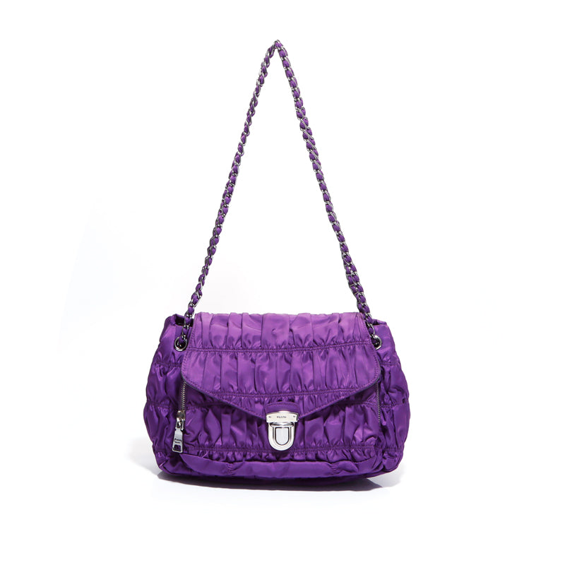 PRADA 2way Nylon Chain Silver Hardware Shoulder Bag Purple