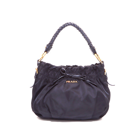Prada Nylon Ribbon一个肩带手提包黑色WS5934