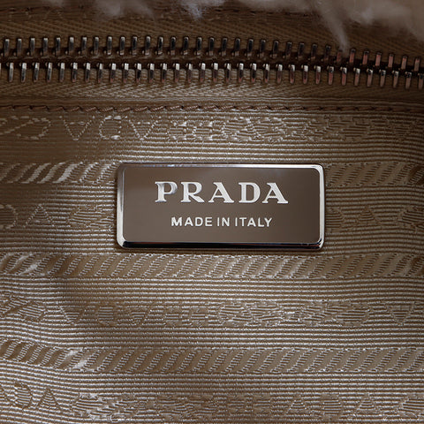 プラダ PRADA 三角ロゴ ウール ハンドバッグ ホワイト WS5943