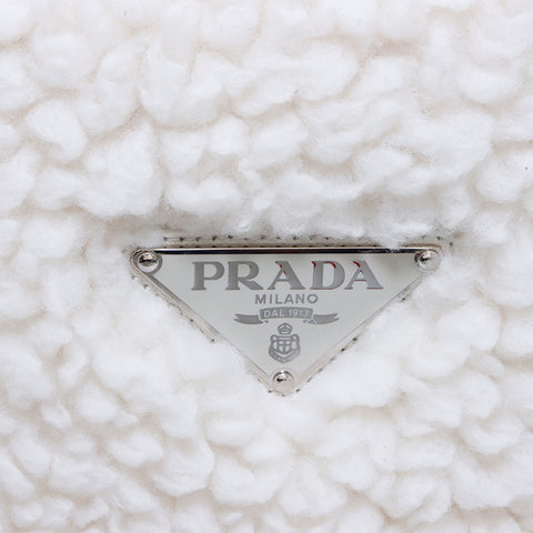 プラダ PRADA 三角ロゴ ウール ハンドバッグ ホワイト WS5943