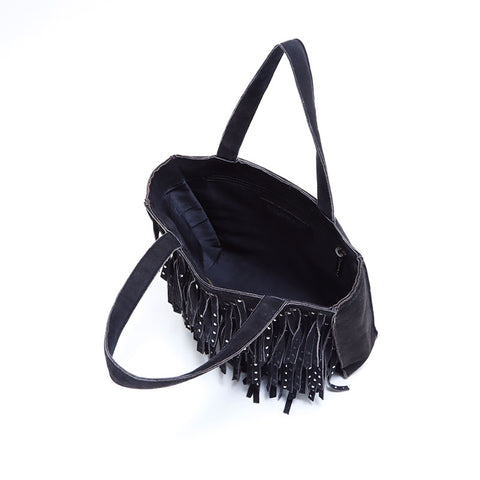 香奈儿Rhinestone Coco Mark Suede Fringe 2006 No. 6手提包黑色WS5957