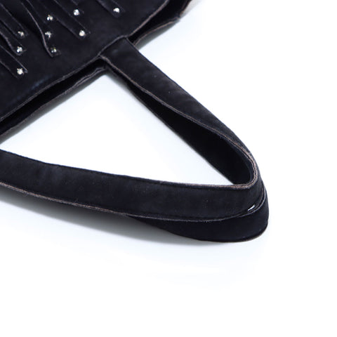 香奈儿Rhinestone Coco Mark Suede Fringe 2006 No. 6手提包黑色WS5957