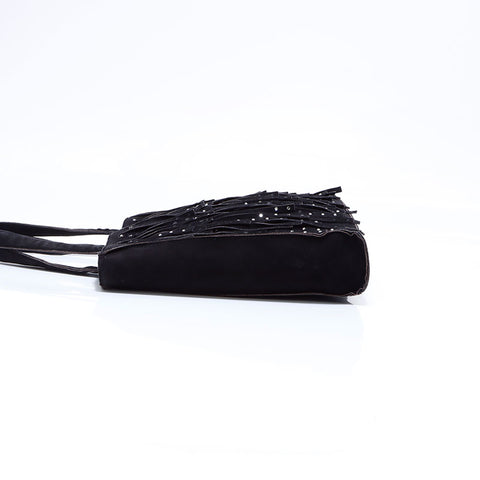 香奈儿Rhinestone Coco Mark Suede Fringe 2006 No. 6手提包黑色WS5957