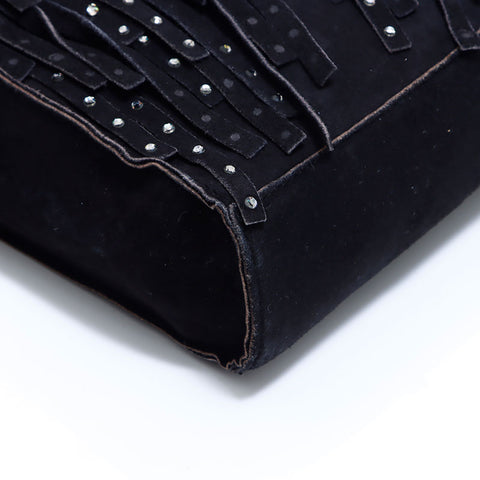 香奈儿Rhinestone Coco Mark Suede Fringe 2006 No. 6手提包黑色WS5957