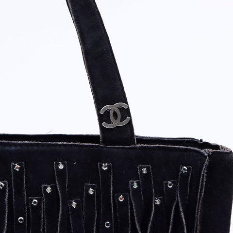 香奈儿Rhinestone Coco Mark Suede Fringe 2006 No. 6手提包黑色WS5957