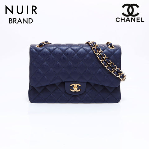 シャネル CHANEL 2015年 ダイブルフラップ キャビアスキン ショルダーバッグ ネイビー WS5971