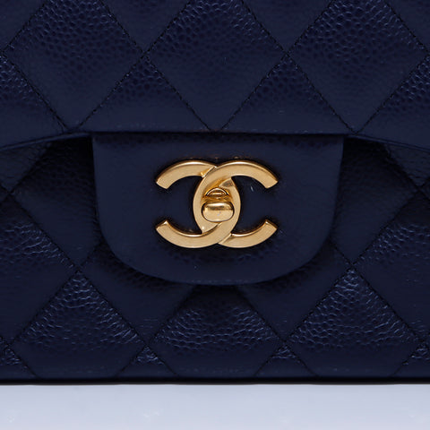 シャネル CHANEL 2015年 ダイブルフラップ キャビアスキン ショルダーバッグ ネイビー WS5971