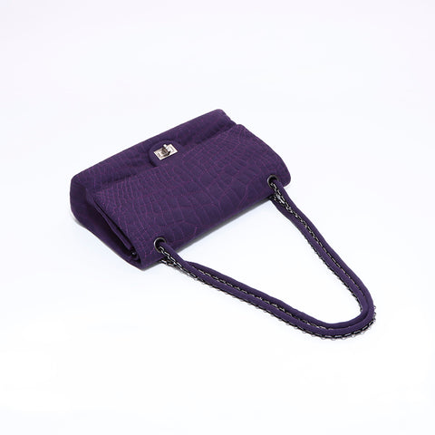 CHANEL 2008 Cotton Chain Flap 2.55 Shoulder Bag purple WS5972
