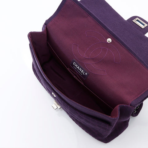 CHANEL 2008 Cotton Chain Flap 2.55 Shoulder Bag purple WS5972