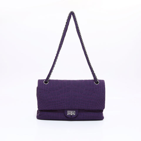 CHANEL 2008 Cotton Chain Flap 2.55 Shoulder Bag purple WS5972