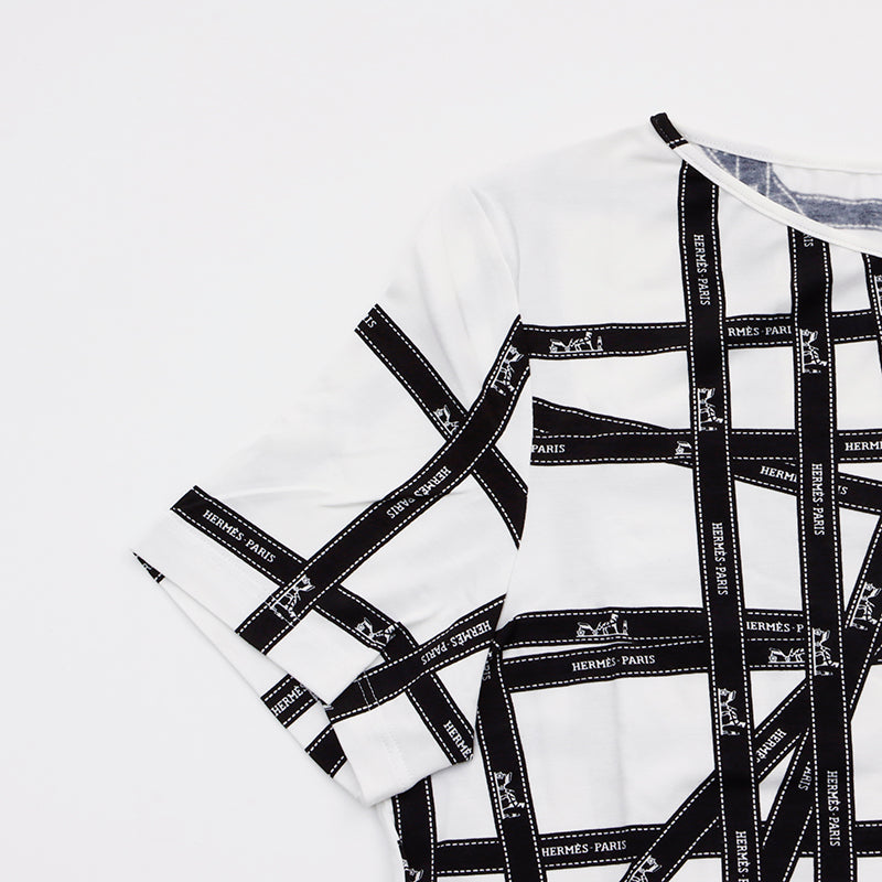 エルメス HERMES ロゴ 半袖Tシャツ ホワイトxブラック WS6002 エルメス HERMES ロゴ 半袖Tシャツ ホワイトxブラック WS6002