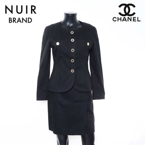 Chanel CHANEL Jacket Skirt Set-up Cotton Black WS6008