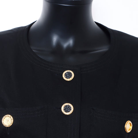 Chanel CHANEL Jacket Skirt Set-up Cotton Black WS6008
