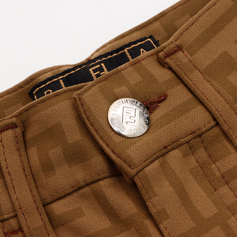 フェンディ FENDI 27インチ 総柄 スキニー パンツ ブラウン
