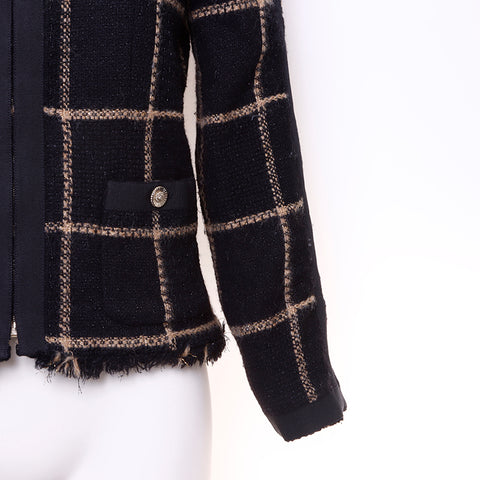 Chanel size34 2000s Tweed检查可可标记按钮夹克夹克夹克花呢黑色WS6044