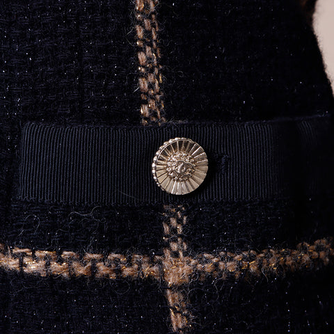 Chanel size34 2000s Tweed检查可可标记按钮夹克夹克夹克花呢黑色WS6044