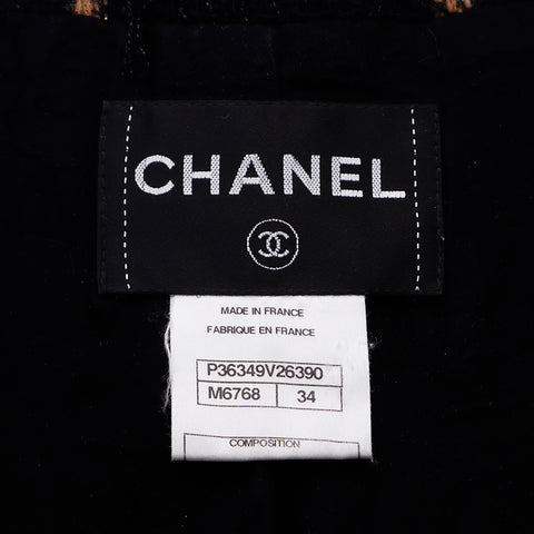 Chanel size34 2000s Tweed检查可可标记按钮夹克夹克夹克花呢黑色WS6044