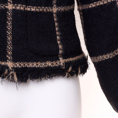 Chanel size34 2000s Tweed检查可可标记按钮夹克夹克夹克花呢黑色WS6044