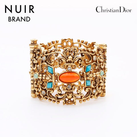 クリスチャンディオール Christian Dior 色石 ラインストーン ブレスレット バングル ゴールド WS6055