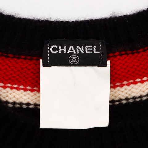 シャネル CHANEL ボーダー 半袖 ニット カシミヤ レッド WS6071