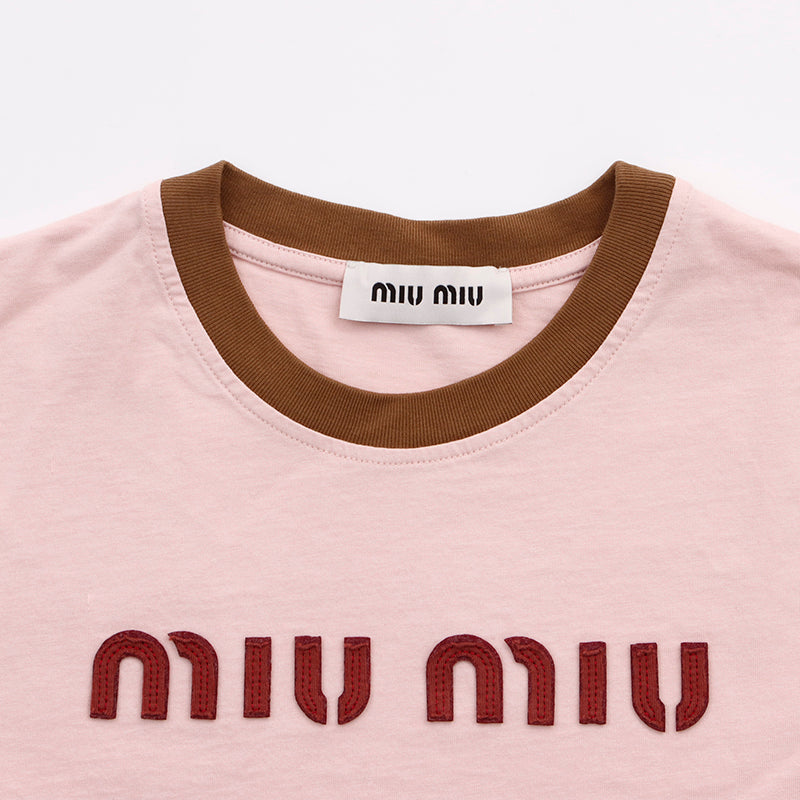 ミュウ ミュウ Miu Miu ロゴ 半袖Ｔシャツ コットン ピンク WS6076