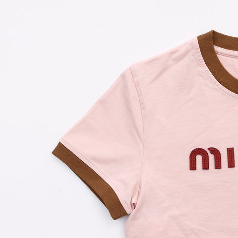 ミュウ ミュウ Miu Miu ロゴ 半袖Ｔシャツ コットン ピンク WS6076 ...