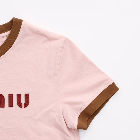 ミュウ ミュウ Miu Miu ロゴ 半袖Ｔシャツ コットン ピンク WS6076