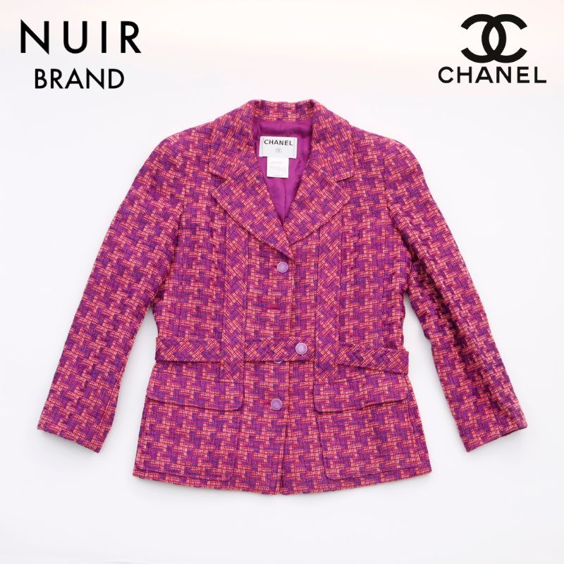 シャネル CHANEL ツイード ココボタン ジャケット ウール パープル