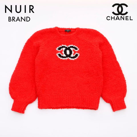 シャネル CHANEL ボア ココマーク ニット ウール レッド WS6097