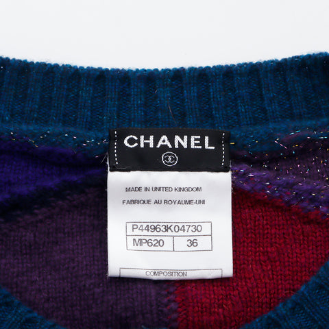 CHANEL Gripoix Button Glitter cardigan cashmere blue WS6110