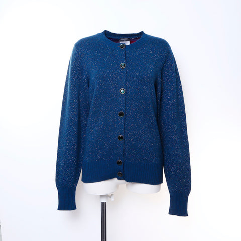 Chanel Gripoi Button Glitter Cardigan Cashmere Blue WS6110
