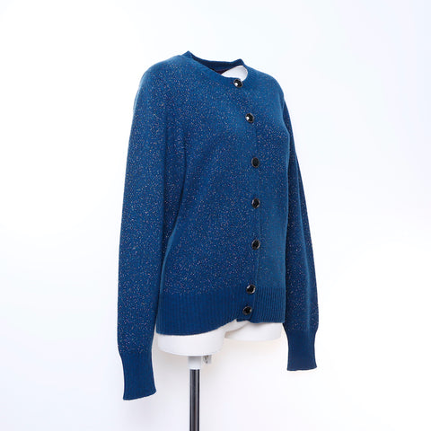 CHANEL Gripoix Button Glitter cardigan cashmere blue WS6110