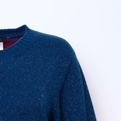 CHANEL Gripoix Button Glitter cardigan cashmere blue WS6110